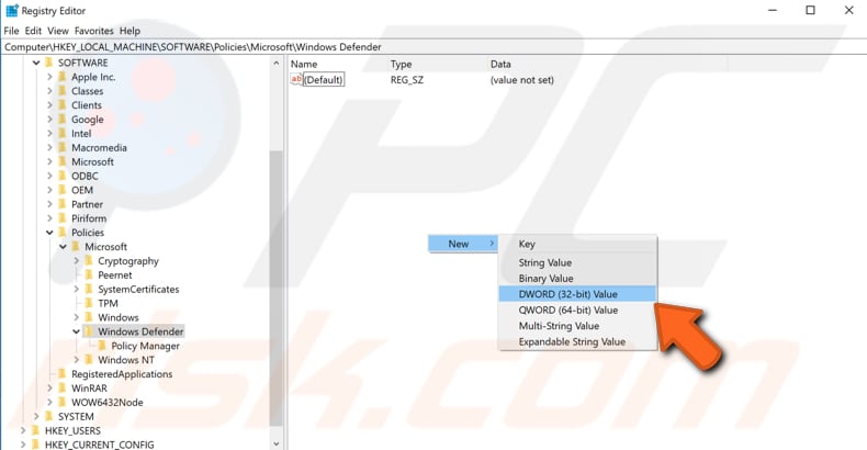 disable windows defender using registry editor step 4