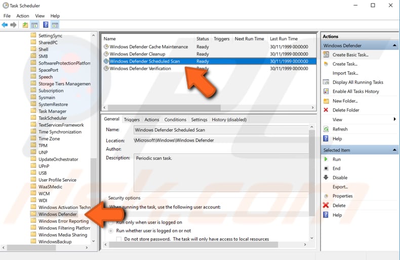 reschedule windows defender using task scheduler step 2