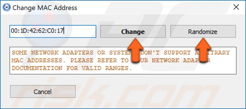change your MAC address using novirusthanks Mac address changer step 2