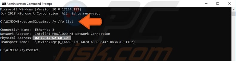 how to find your Mac address step 2