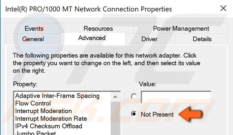 change your Mac address using device manager step 4