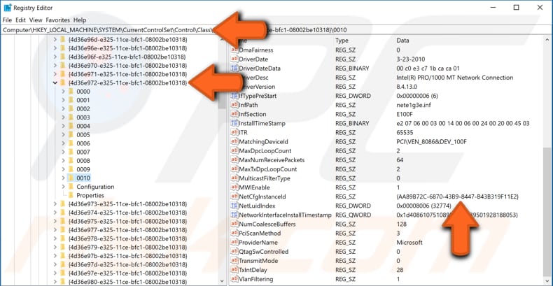 change your MAC address using registry editor step 3