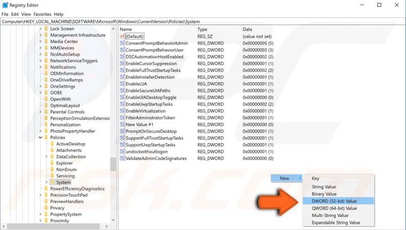 disable fast user switching using registry editor step 3