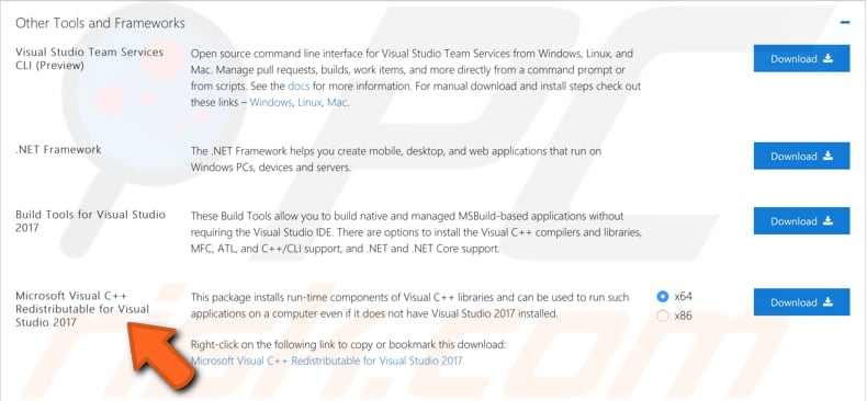 install microsoft visual c++ redistributable for visual studio 2017