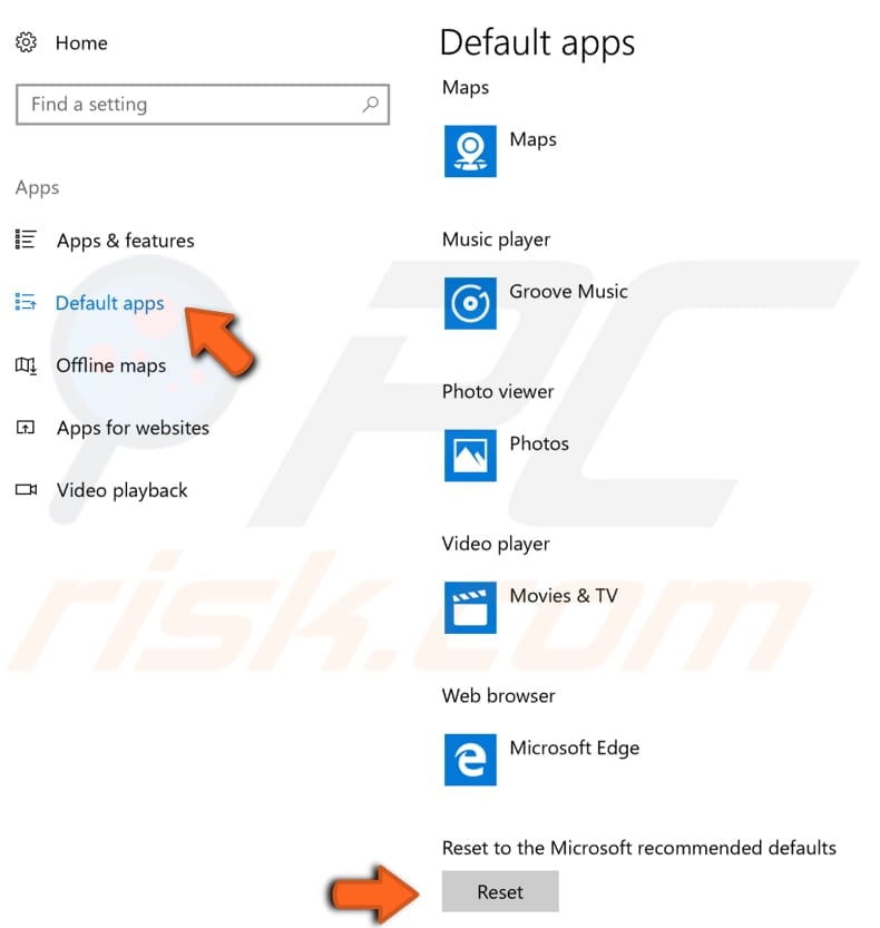 reset default apps step 2