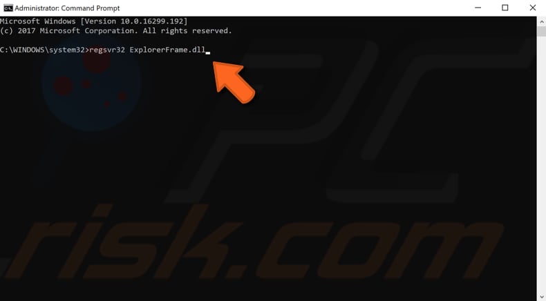 Re-register The ExplorerFrame.dll File step 3