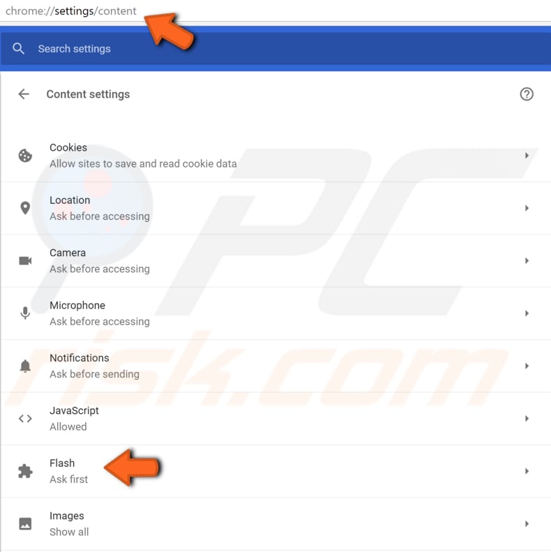 check if chrome allows to use flash step 1