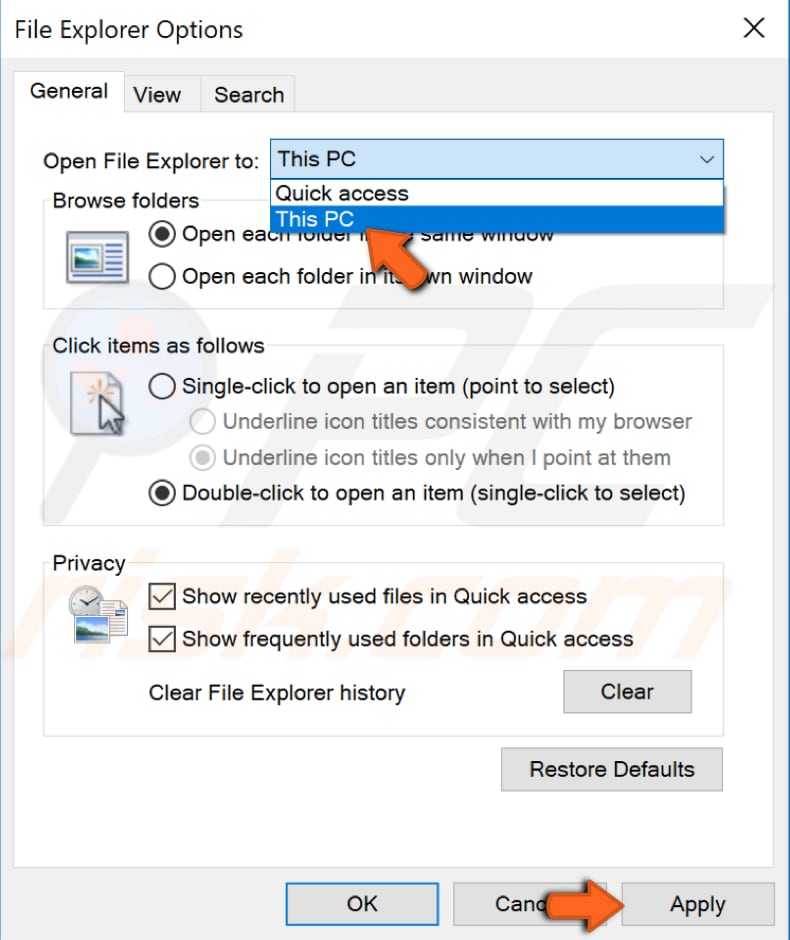 open file explorer to this pc