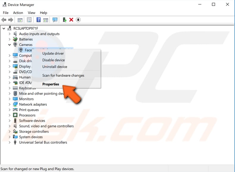 roll back webcam drivers step 1