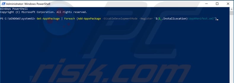 re-register microsoft store apps step 1