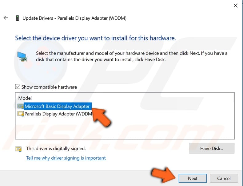 use microsoft basic display adapter step 4