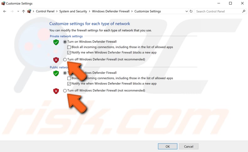 turn off firewall step 3