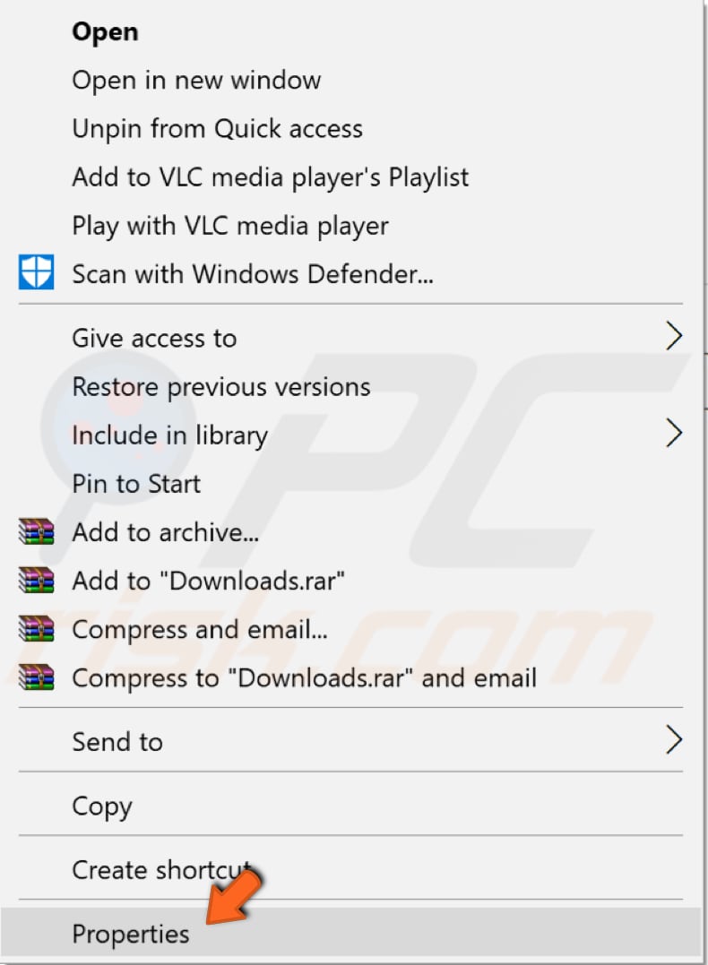 check the destination folder properties step 1