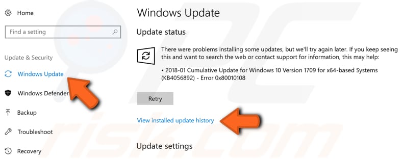 uninstall latest updates step 2