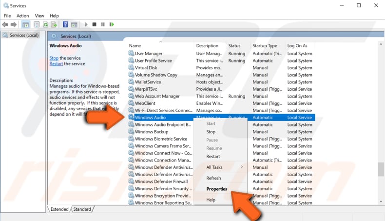 restart audio service step 3