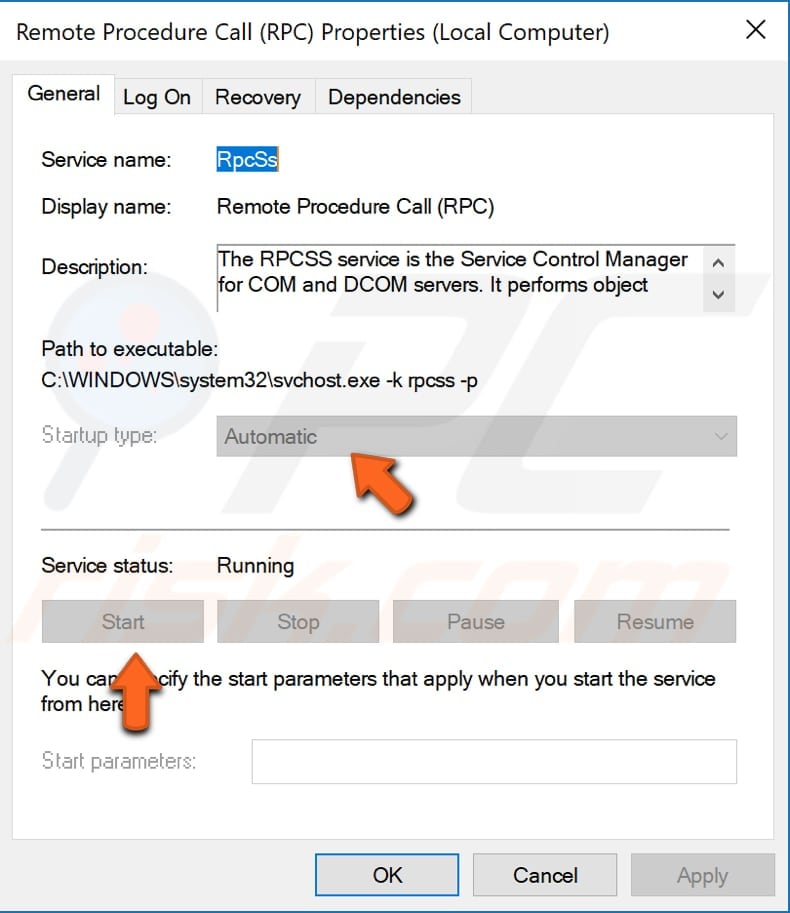 check the remote procedure call service step 4