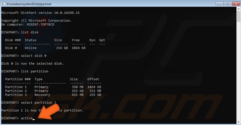 set the partition as the primary step 5