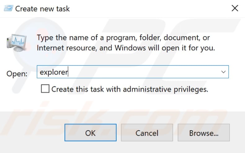 restarting the explorer.exe process step 3