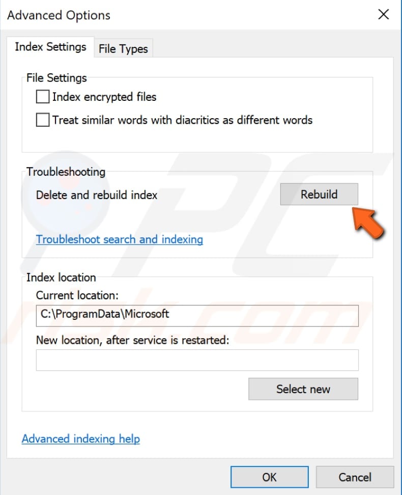 restore indexing service step 3