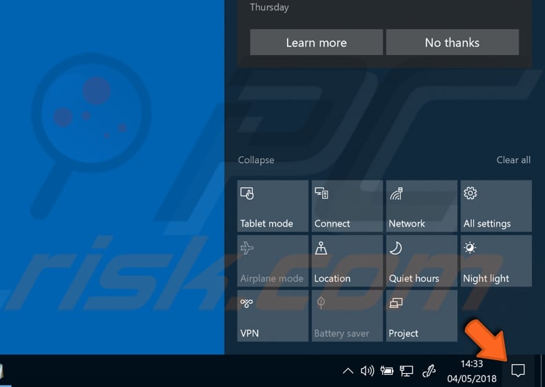 how to access action center step 1