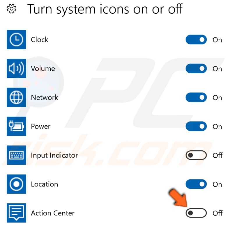 how to hide action center button step 3