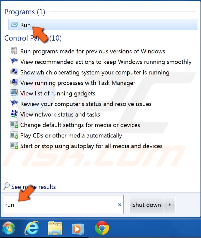 open device manager using run command windows 7 step 1
