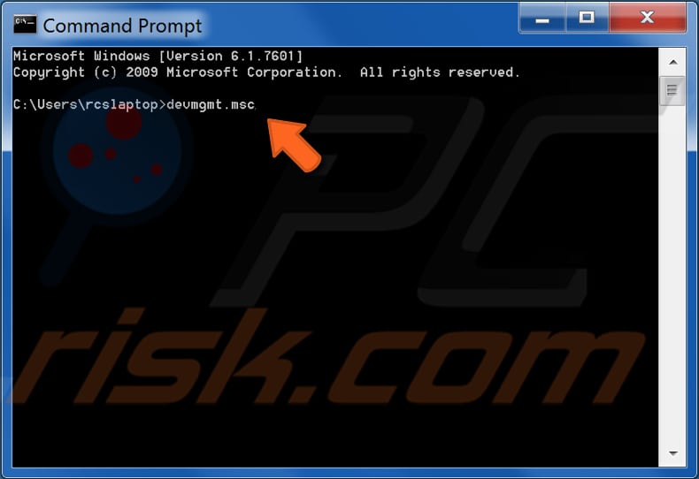open device manager using command prompt command windows 7 step 2