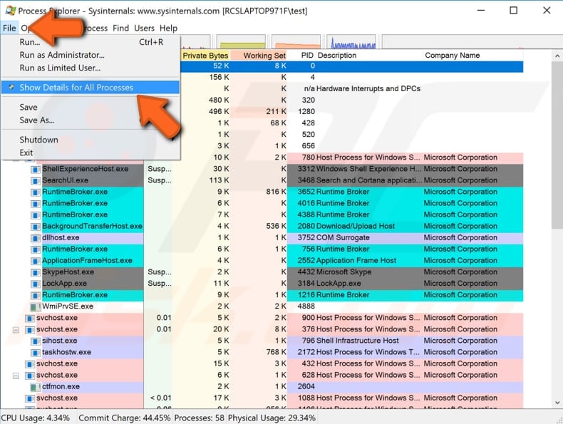remove files and folders using process explorer step 2