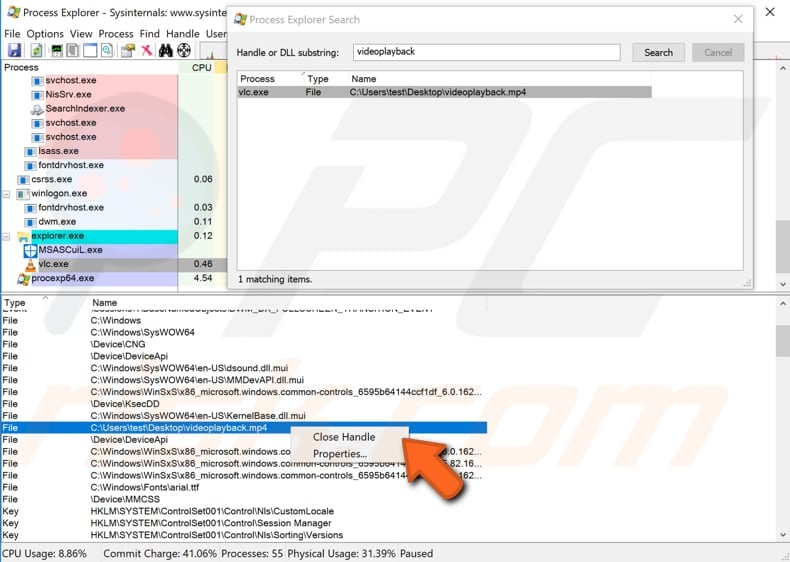 remove files and folders using process explorer step 5