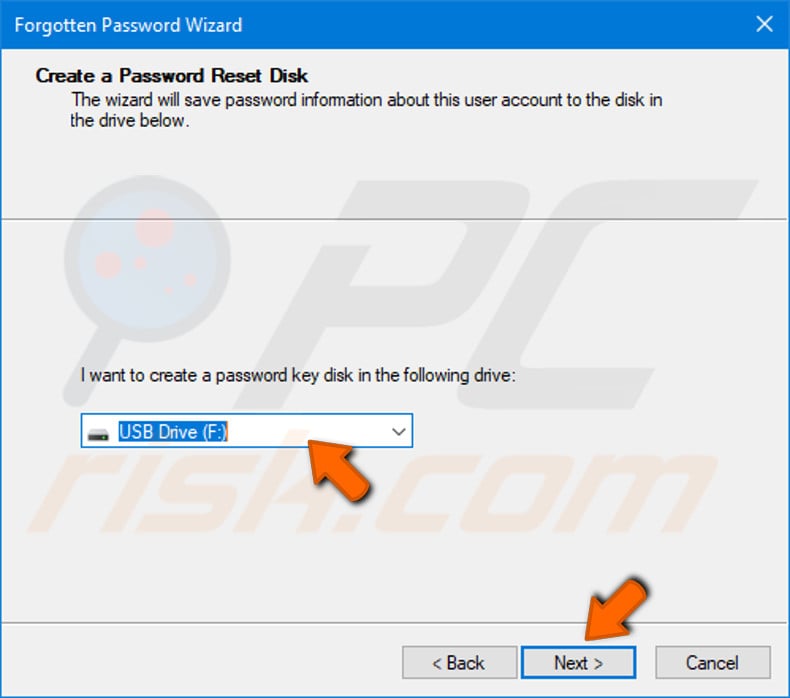 remove password using password reset disk step 3