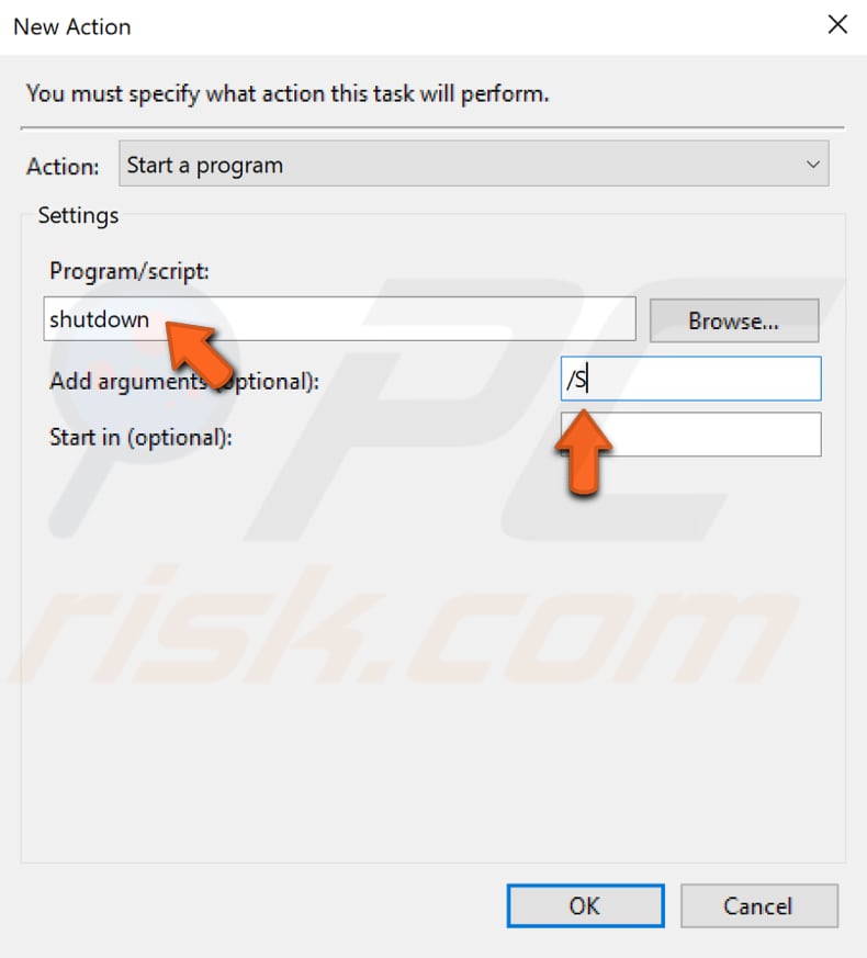 schedule automatic shutdown using windows task scheduler step 7