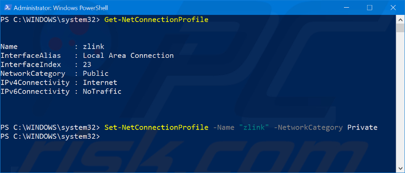 Change a Network Location using Windows PowerShell 