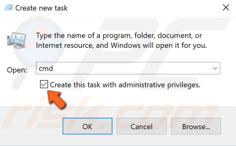 start elevated command prompt through task manager step 2