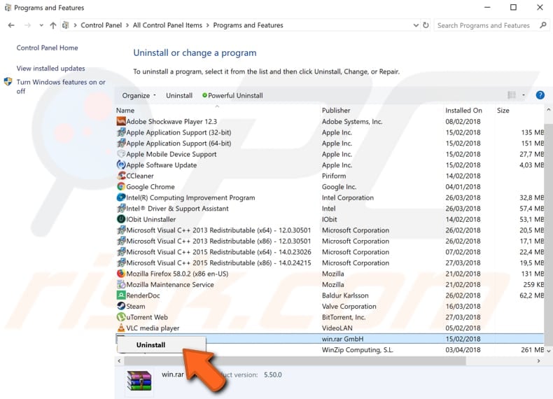 uninstall file association helper using control panel step 3