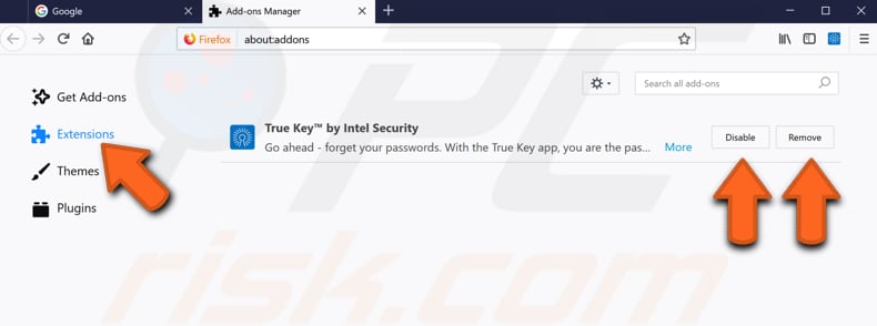 remove true key from your browser step 5