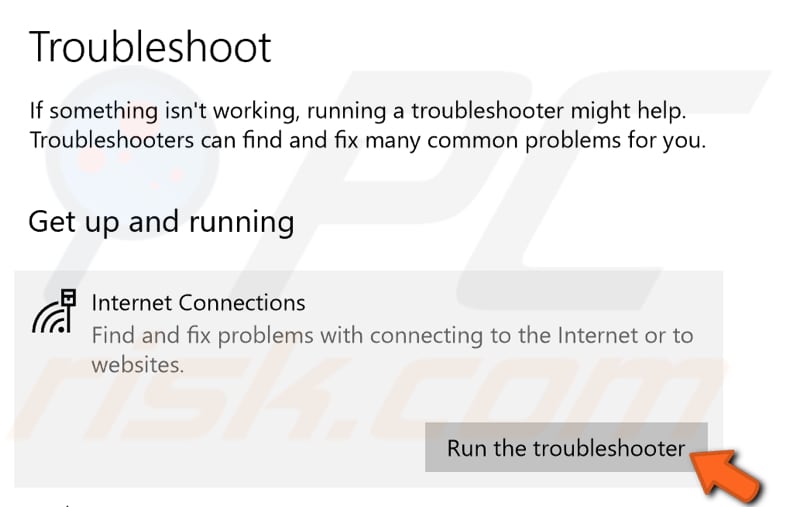 run internet connections troubleshooter step 2