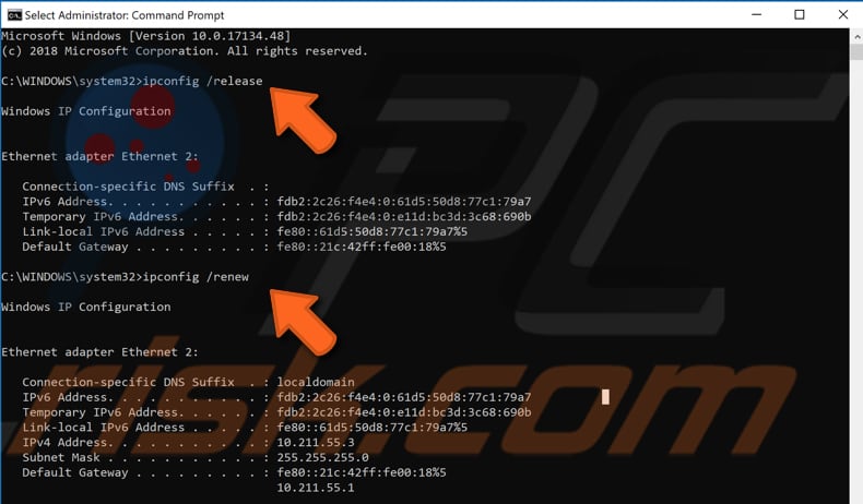 release and renew your ip configuration settings