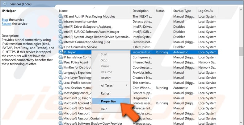 disable ip helper service step 2