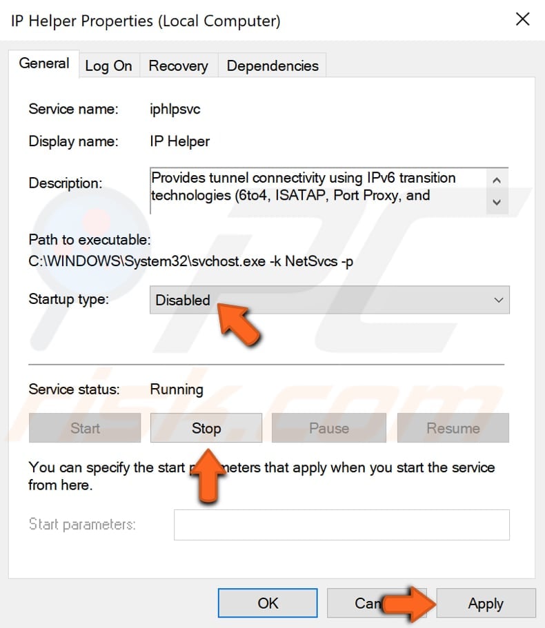 disable ip helper service step 3