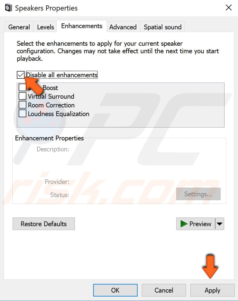 disable all enhancements 