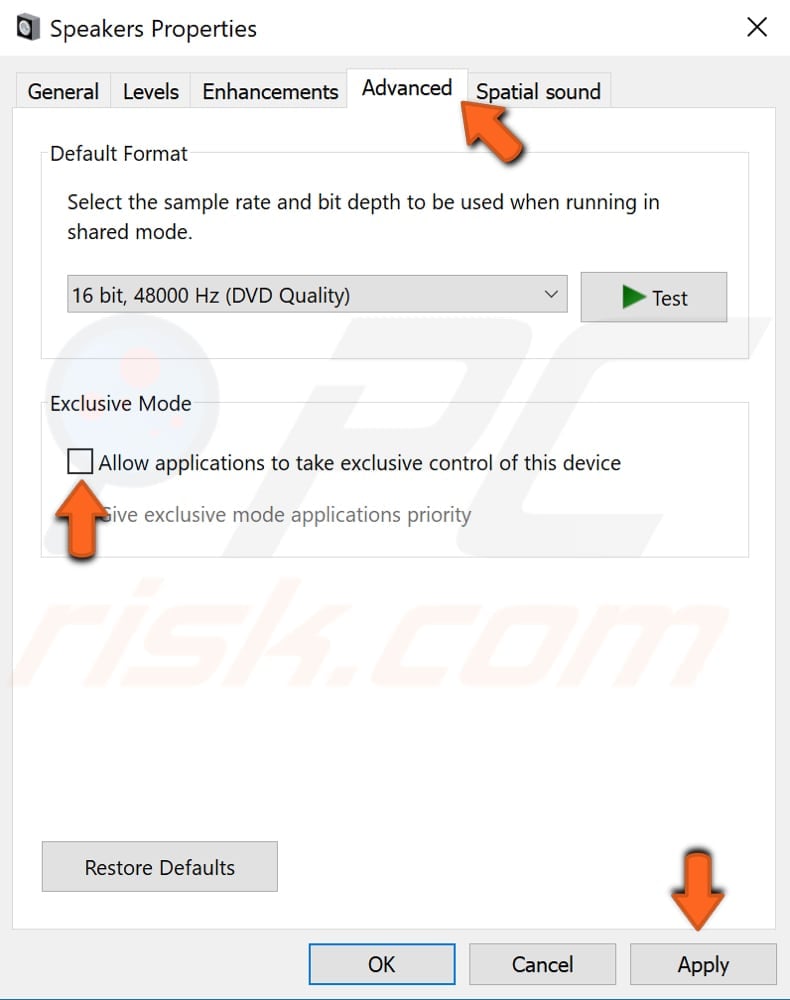 disable exclusive mode