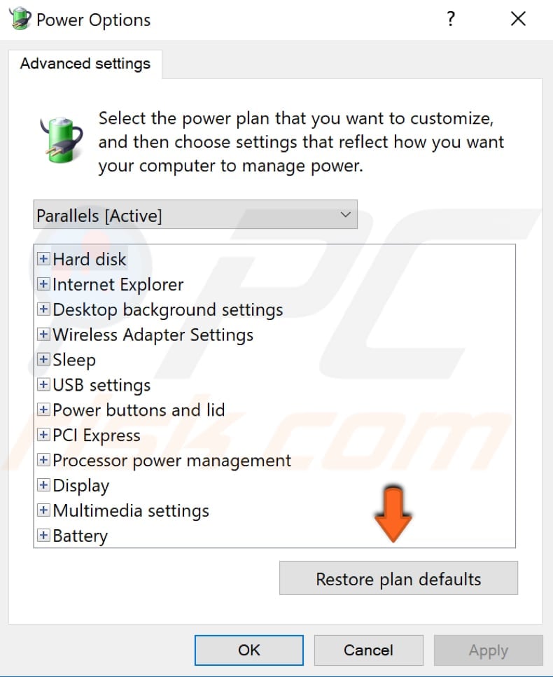 restore plan defaults step 3