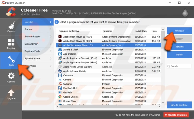 use third party uninstaller 
