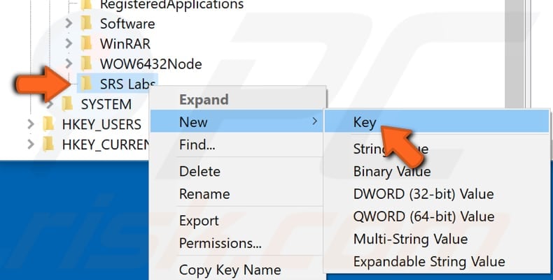 create new registry keys step 3