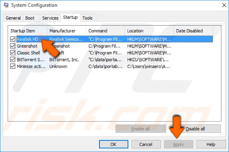 disable realtek audio manager step 2