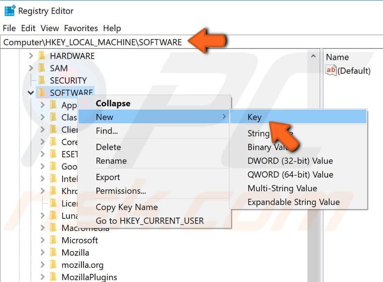 create new registry keys step 2