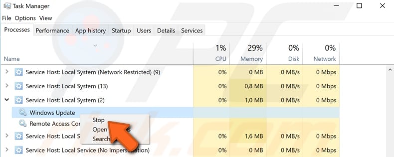 end svchost process step 1