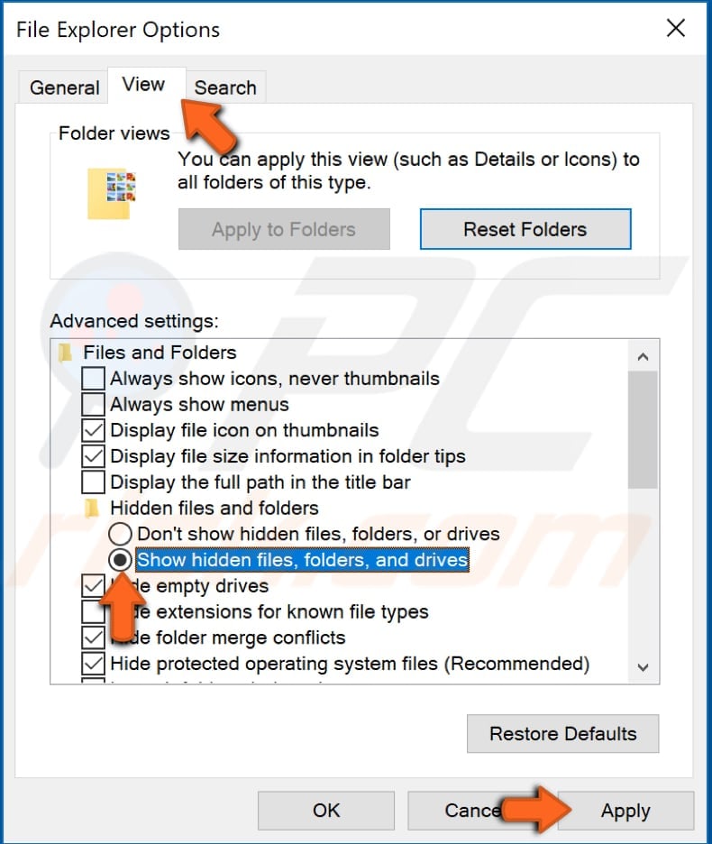 show hidden files in windows 10 step 2