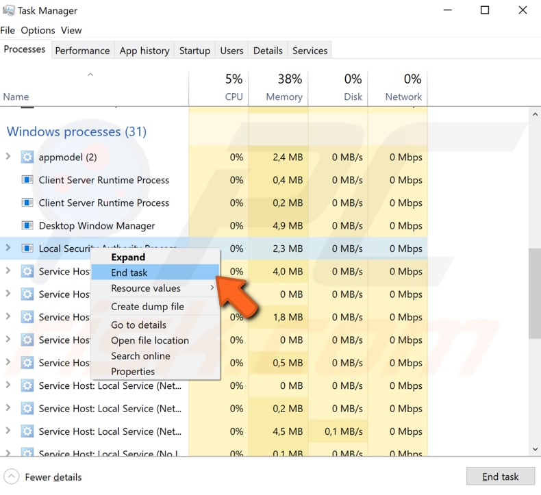 end local security authority process step 1