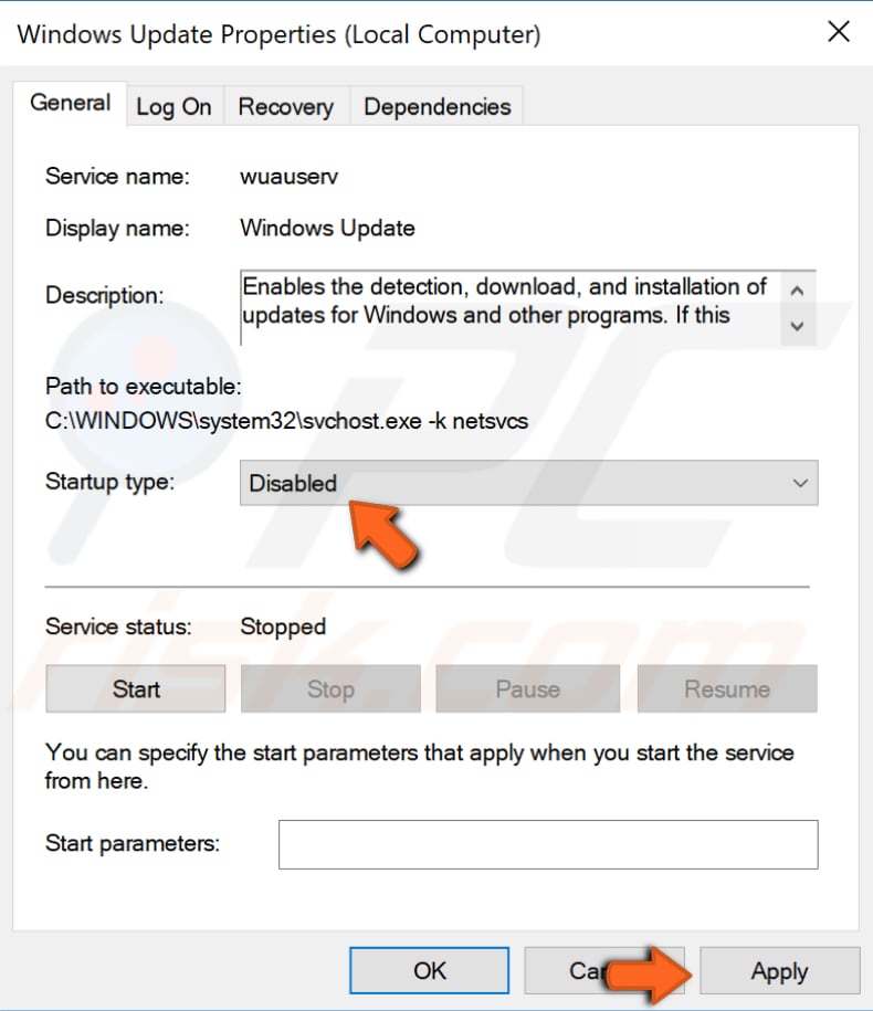 stop and disable services step 7